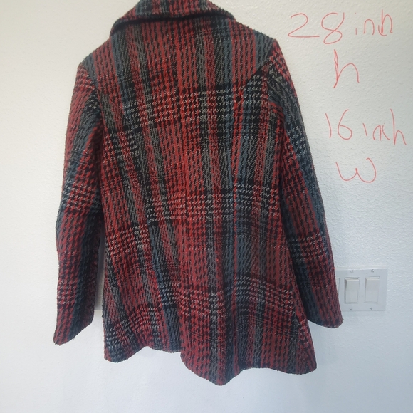 Vintage  checkered red plaid pea retro  wool jacket  vest  coat for woman‎ - Picture 5 of 6